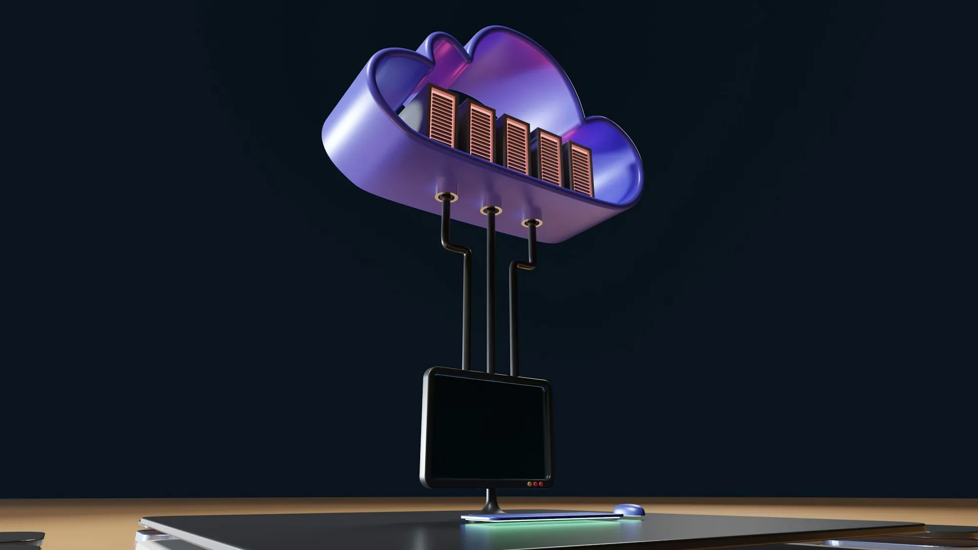 Illustration of a cloud of servers connected to a computer
